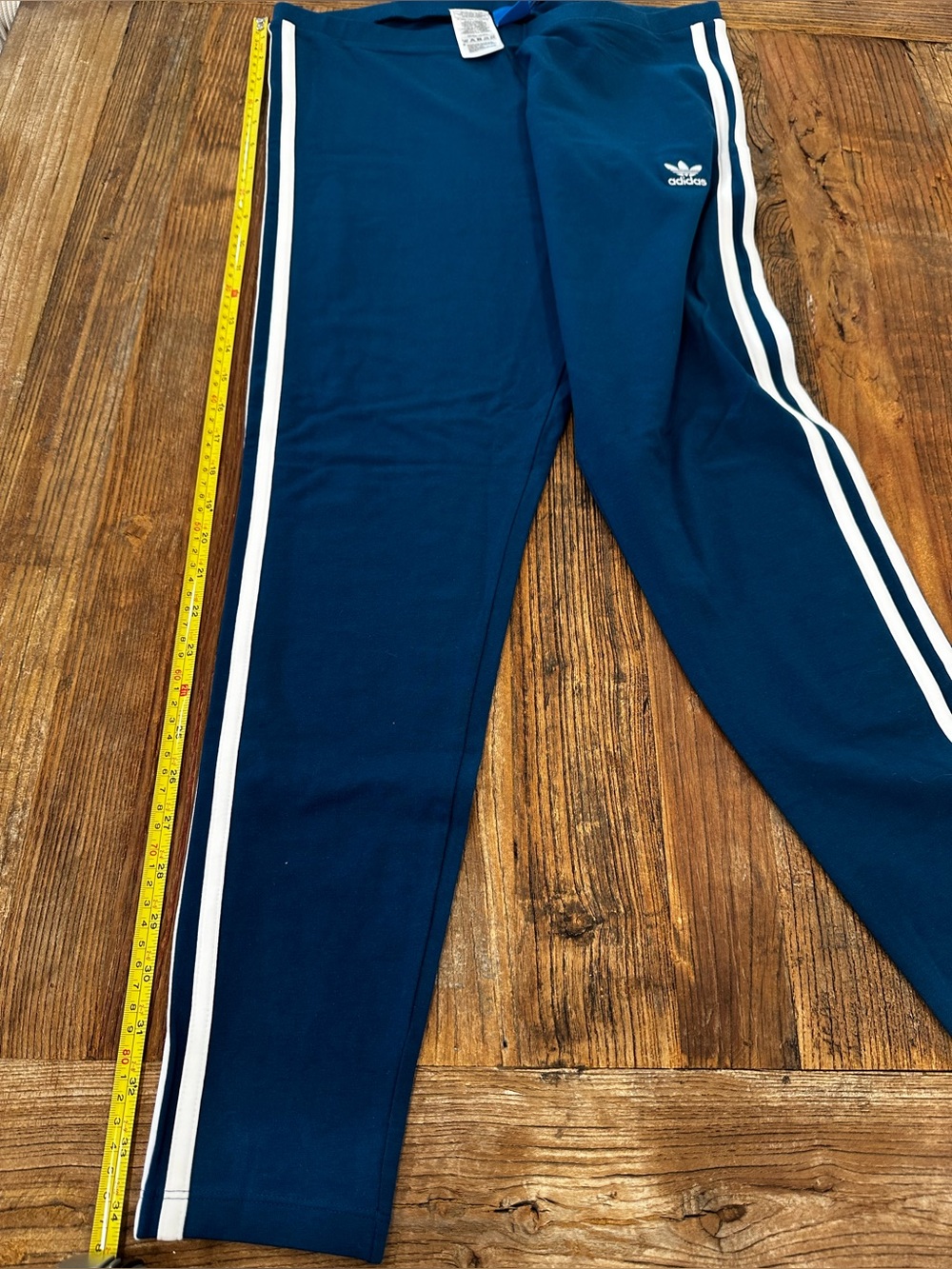 adidas Blue Leggings with White 3-Stripes - Picture 7 of 8